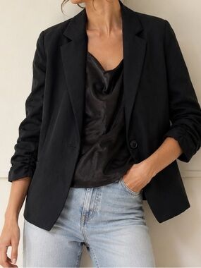 Express Classic Black Blazer W/ Scrunched Sleeves